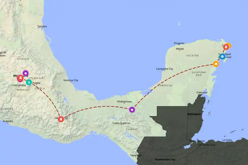 Example Mexico itinerary planner route