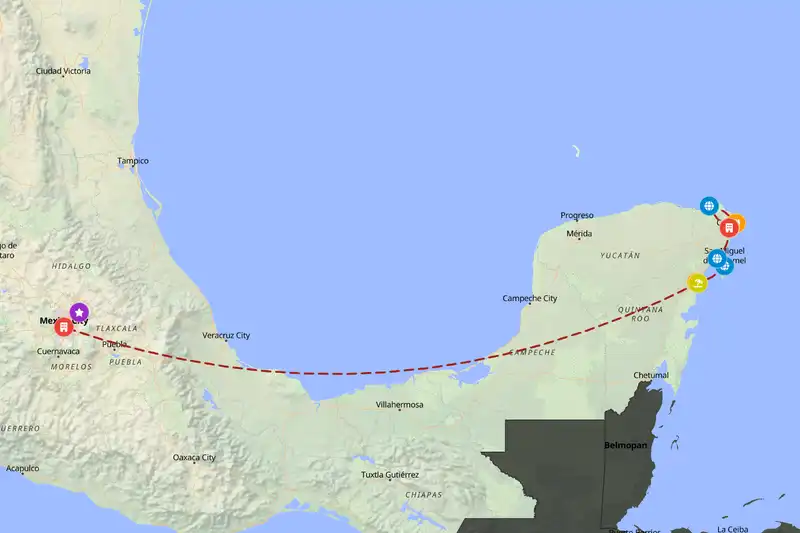 Example Mexico itinerary planner route