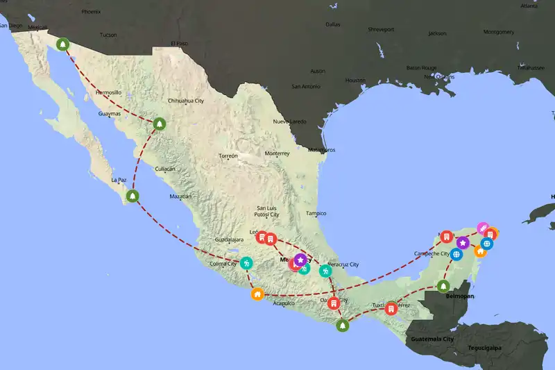 Example Mexico itinerary planner route