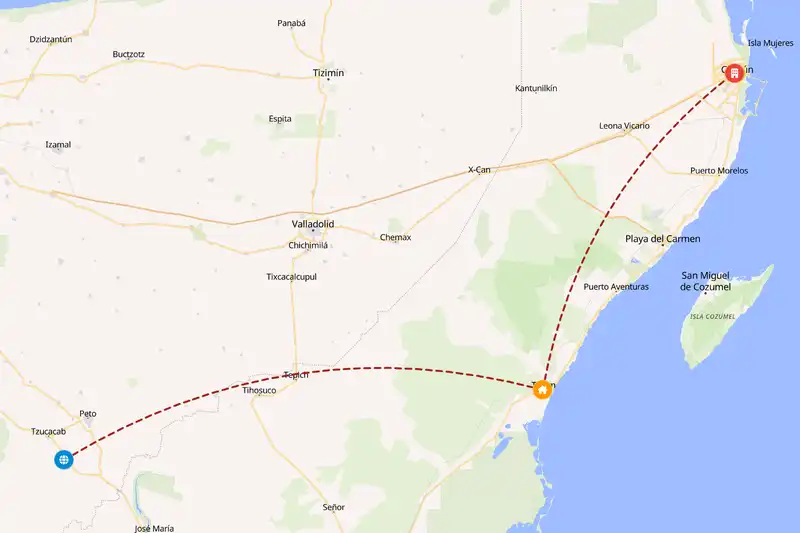 Example Mexico itinerary planner route