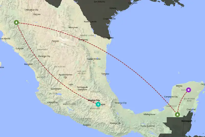 Example Mexico itinerary planner route