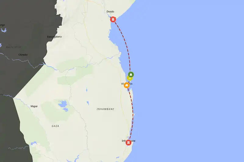 Example Mozambique itinerary planner route