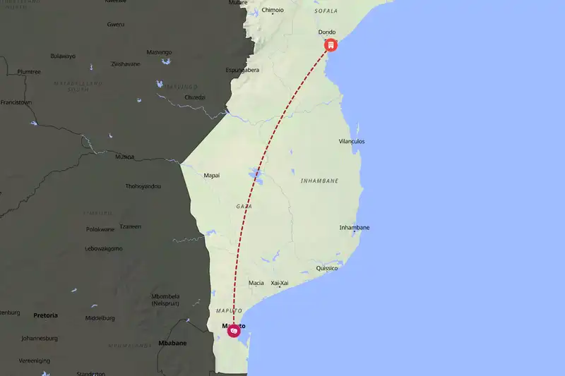 Example Mozambique itinerary planner route