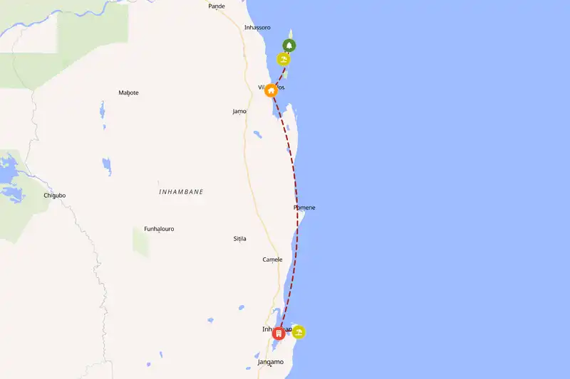 Example Mozambique itinerary planner route