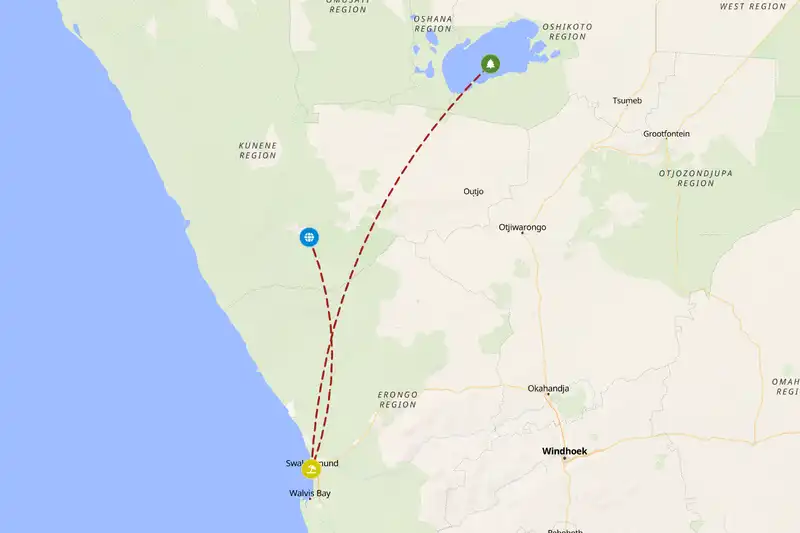 Example Namibia itinerary planner route