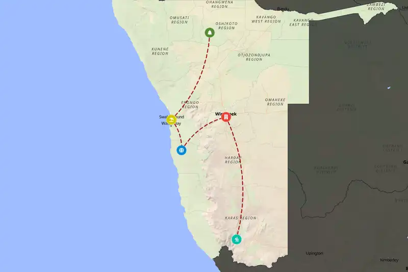 Example Namibia itinerary planner route