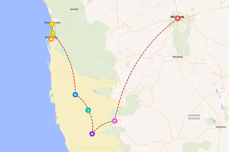 Example Namibia itinerary planner route