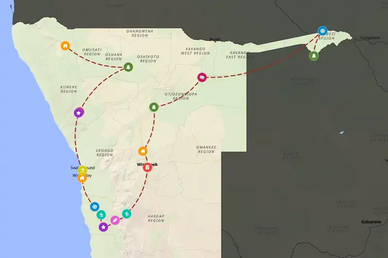 Example Namibia itinerary planner route