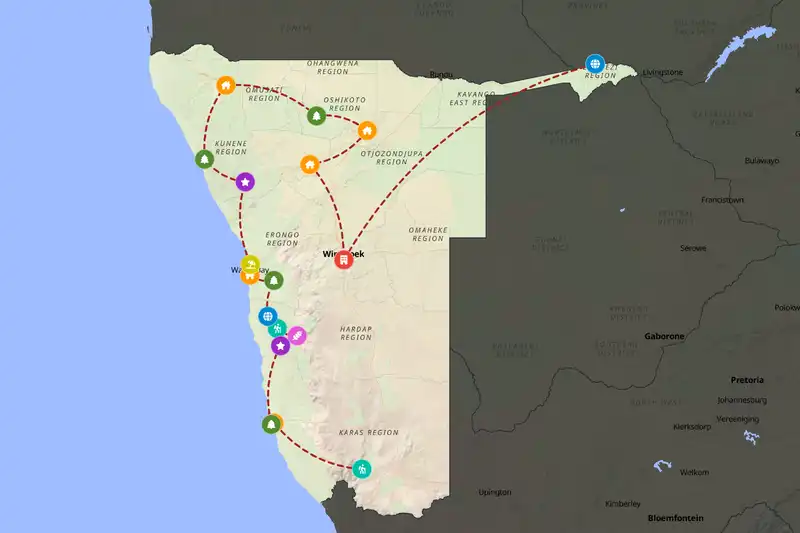Example Namibia itinerary planner route