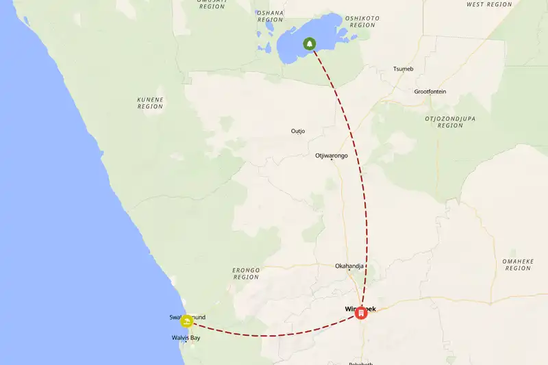 Example Namibia itinerary planner route