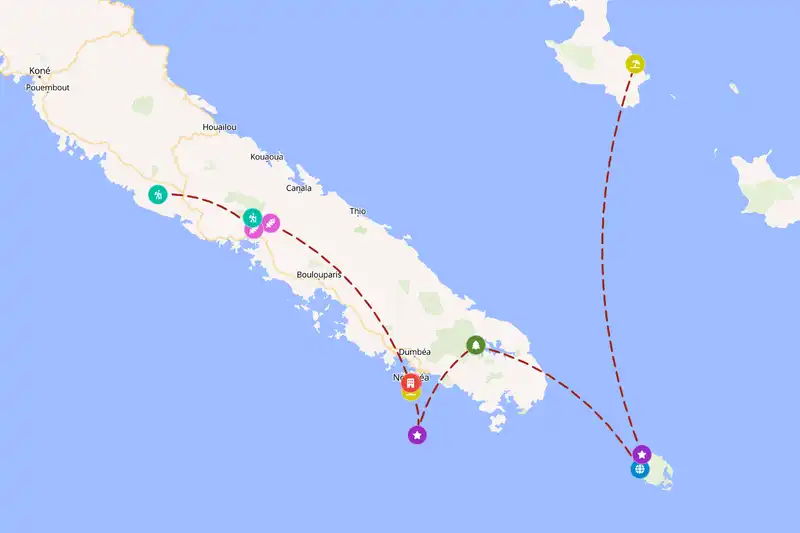 Example New Caledonia itinerary planner route