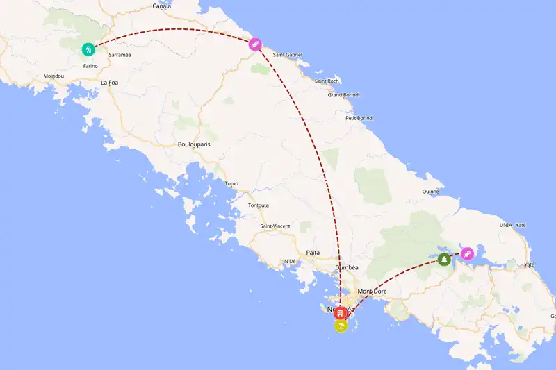 Example New Caledonia itinerary planner route