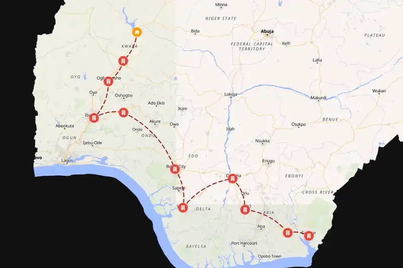Example Nigeria itinerary planner route