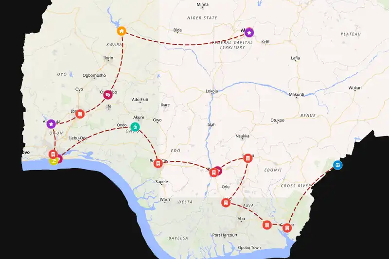 Example Nigeria itinerary planner route
