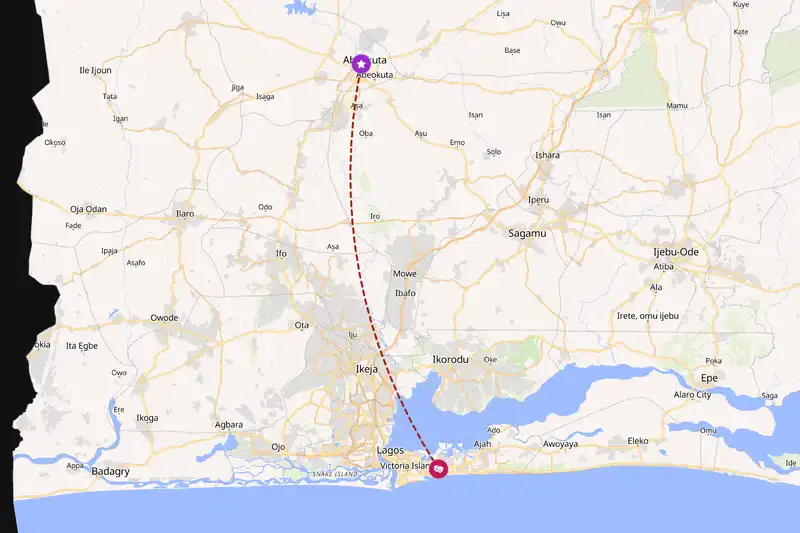 Example Nigeria itinerary planner route