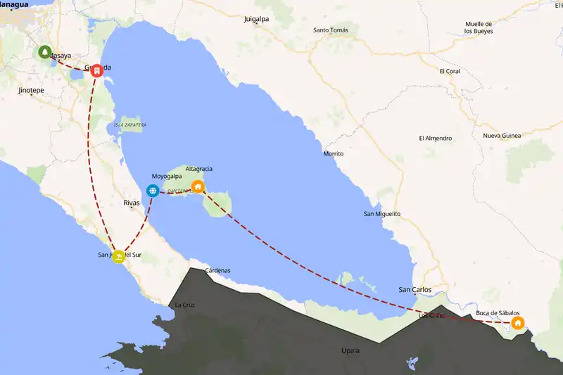 Example Nicaragua itinerary planner route