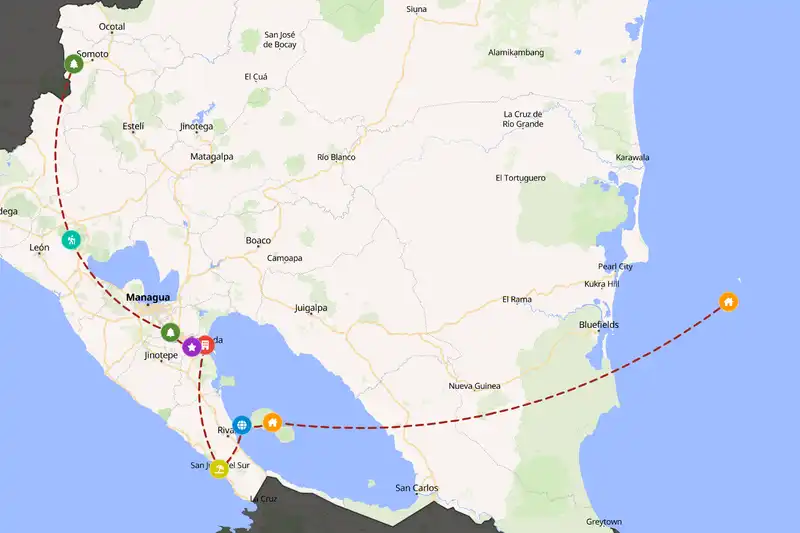 Example Nicaragua itinerary planner route