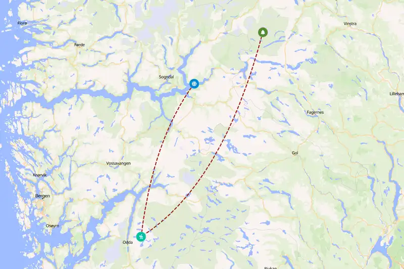 Example Norway itinerary planner route