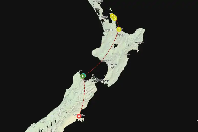Example New Zealand itinerary planner route