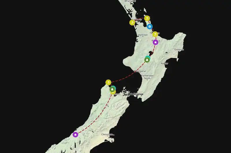 Example New Zealand itinerary planner route
