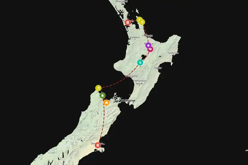 Example New Zealand itinerary planner route