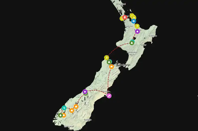 Example New Zealand itinerary planner route