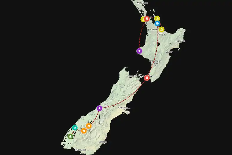 Example New Zealand itinerary planner route