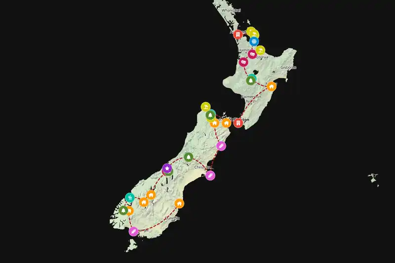 Example New Zealand itinerary planner route