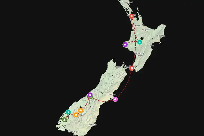 Example New Zealand itinerary planner route
