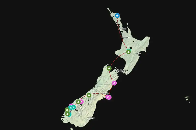 Example New Zealand itinerary planner route