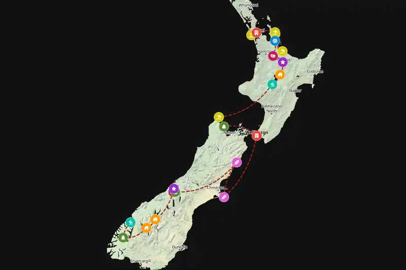 Example New Zealand itinerary planner route
