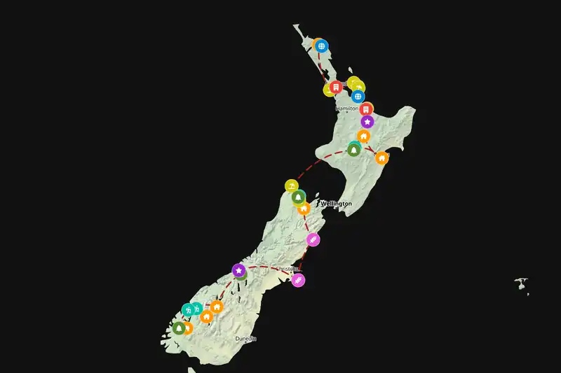 Example New Zealand itinerary planner route