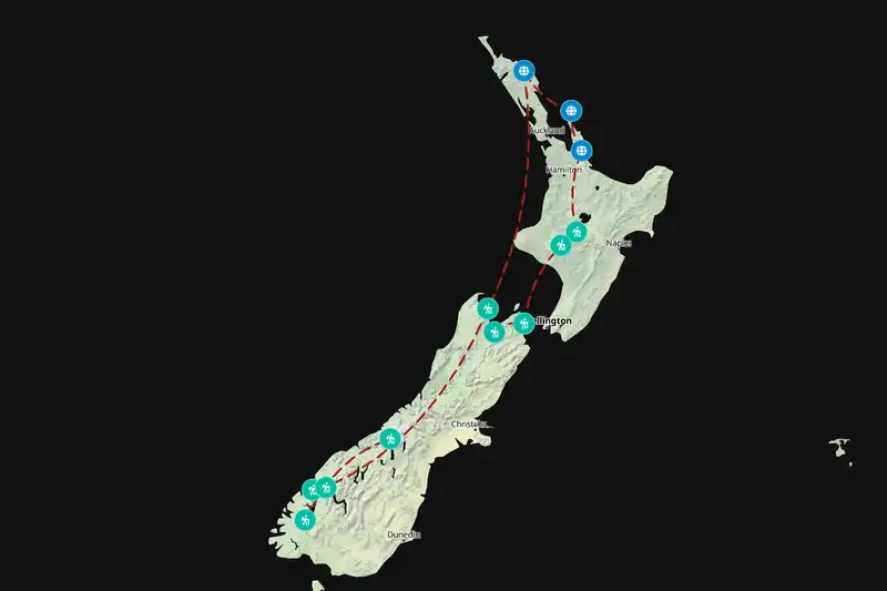 Example New Zealand itinerary planner route