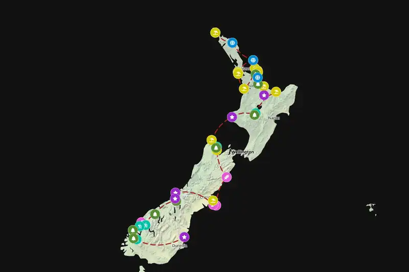 Example New Zealand itinerary planner route