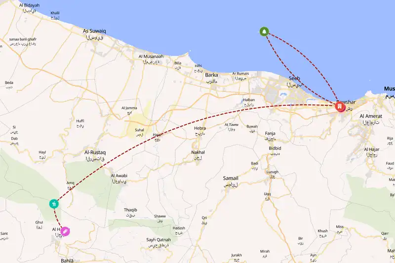 Example Oman itinerary planner route