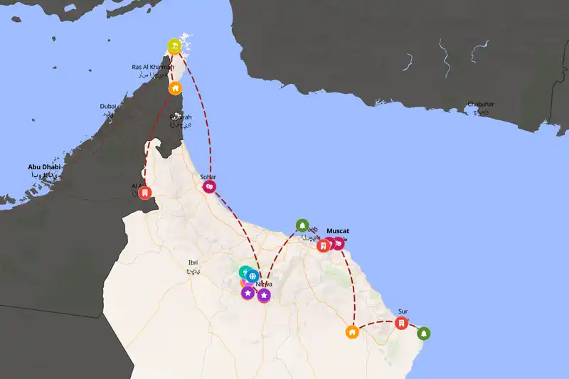 Example Oman itinerary planner route