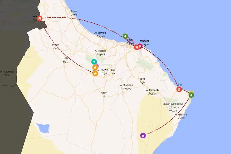 Example Oman itinerary planner route