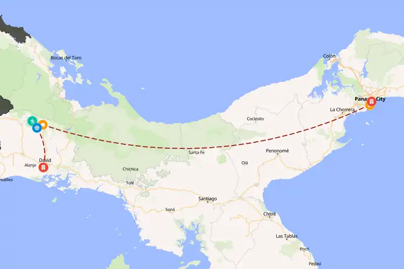 Example Panama itinerary planner route