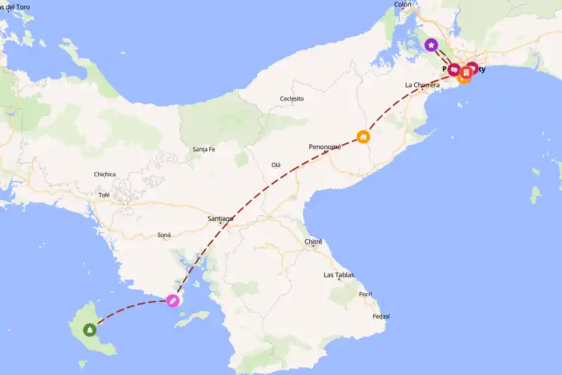 Example Panama itinerary planner route