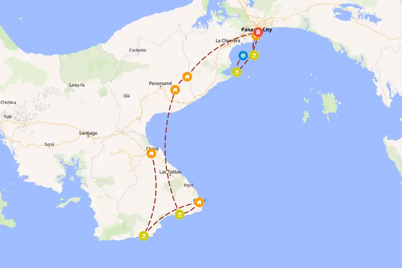 Example Panama itinerary planner route