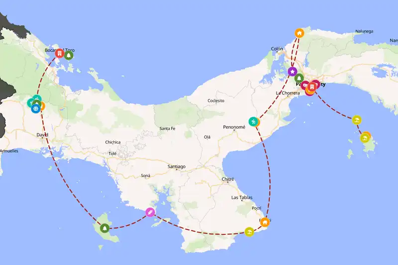 Example Panama itinerary planner route