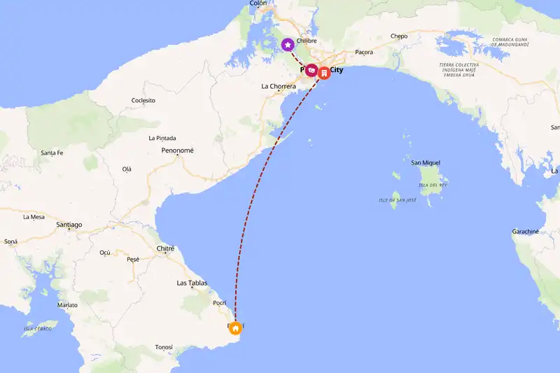 Example Panama itinerary planner route