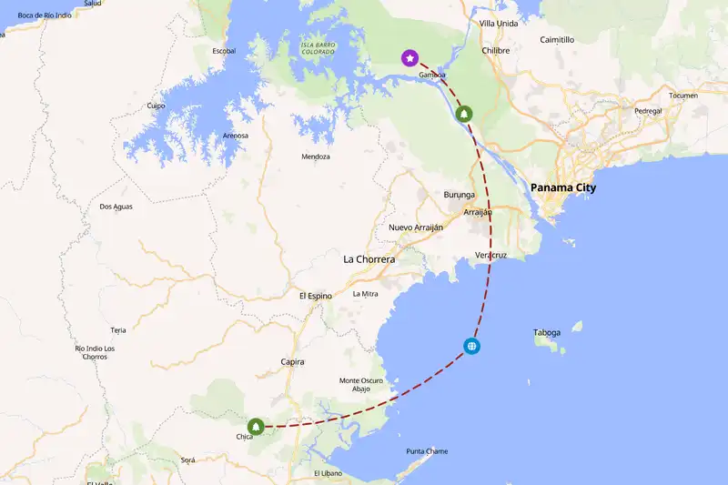 Example Panama itinerary planner route