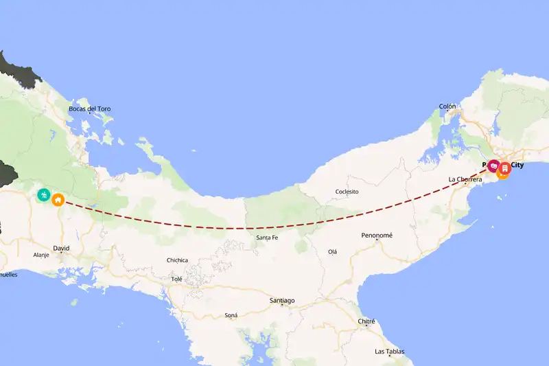 Example Panama itinerary planner route