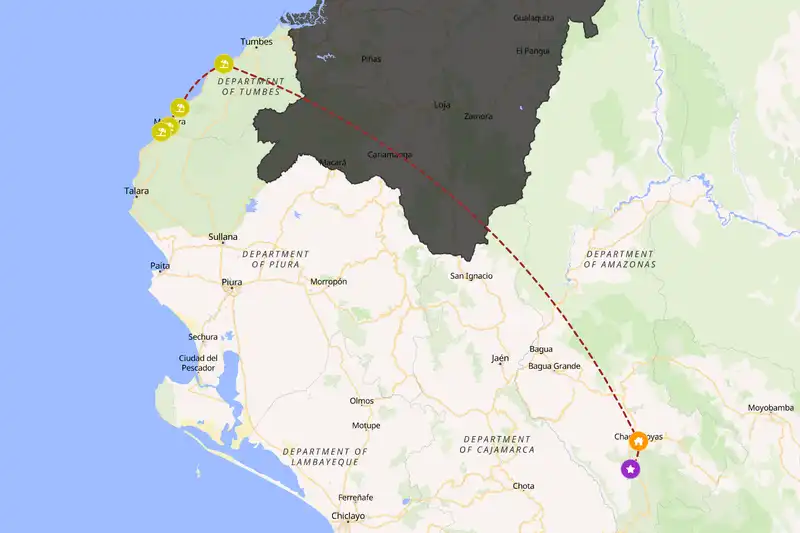 Example Peru itinerary planner route