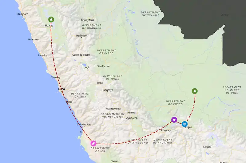 Example Peru itinerary planner route