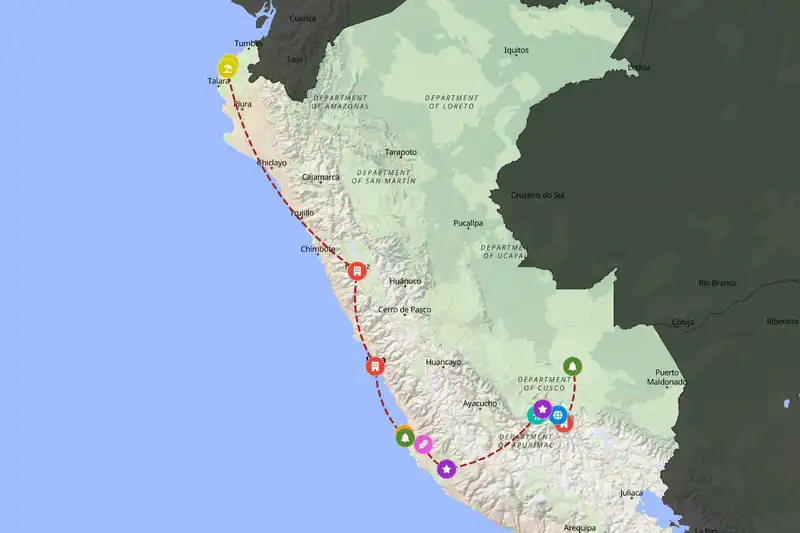 Example Peru itinerary planner route
