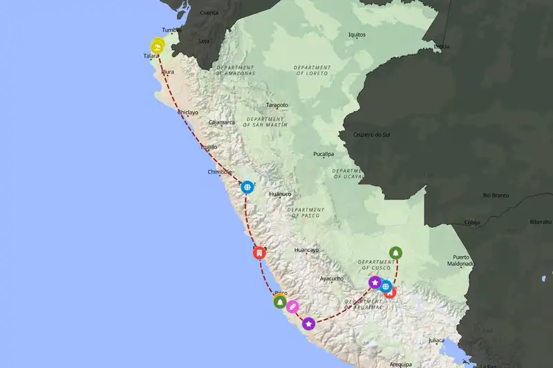 Example Peru itinerary planner route