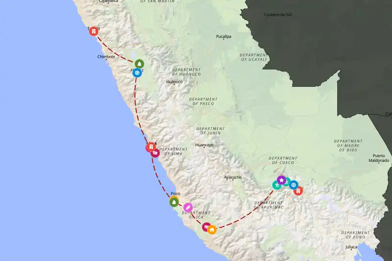 Example Peru itinerary planner route