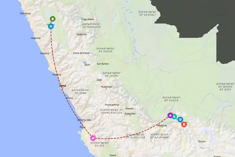 Example Peru itinerary planner route